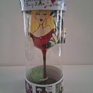 Delish 15 Ounce Hand Painted Wine Glass Santa's Favorite New In Box